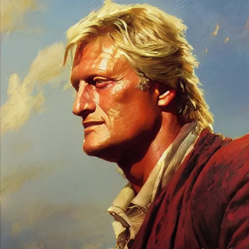 Image similar to detailed portrait of rutger hauer, spring light, painting by gaston bussiere, craig mullins, j. c. leyendecker