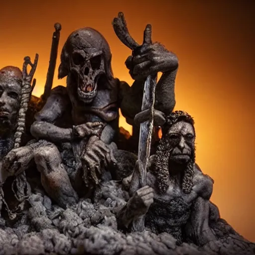 Image similar to the bible apocalypse, extremely detailed claymation art, extremely realistic, dark, moody, foggy