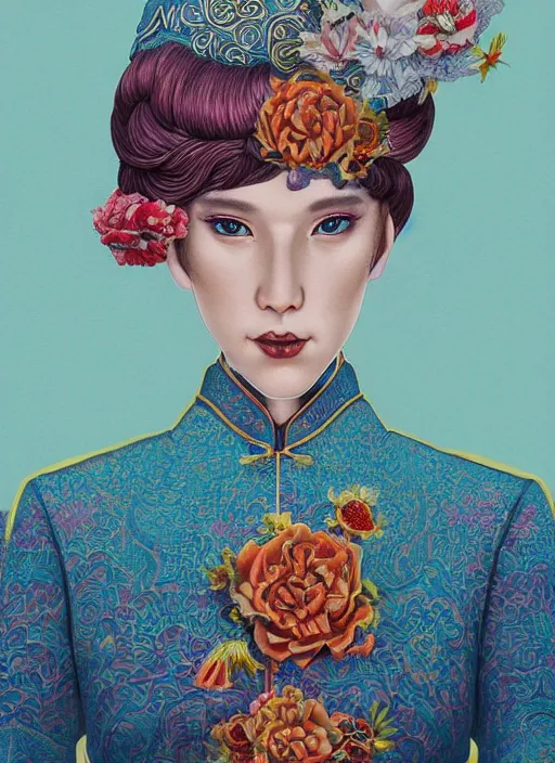 Image similar to cheongsam : : by martine johanna and simon stalenhag and chie yoshii and casey weldon and wlop : : ornate, dynamic, particulate, rich colors, intricate, elegant, highly detailed, centered, artstation, smooth, sharp focus, octane render, 3 d