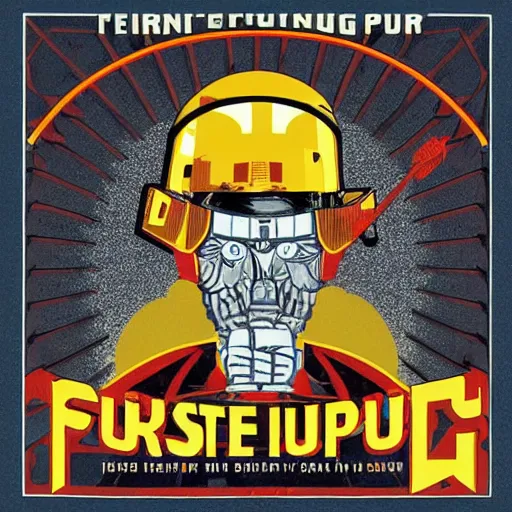 Image similar to blast furnace superego “ master of puppets album cover ” fantasy core german helmet “ chris ware ” style