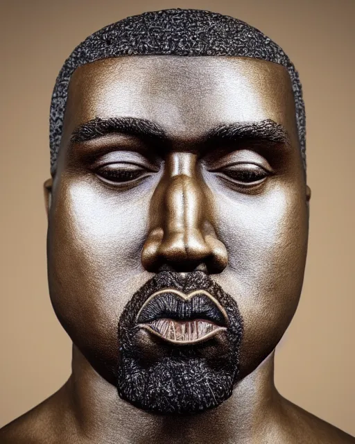 Image similar to highly detailed closeup, face profile portrait of a kanye west as a solid gold statue, depth of field, nicoletta ceccoli, mark ryden, lostfish, max fleischer, breathtaking, detailed and intricate environment, 8 k resolution, hyperrealistic, octane render