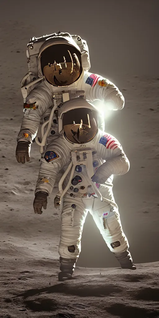 Image similar to concept art, an american astronaut landing on the moon, backlight, f 3 2, high detail, octane rendering, unreal engine.