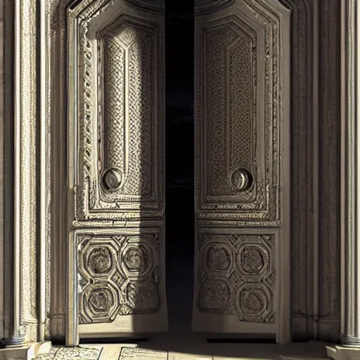 Image similar to hyper realistic ornate sci - fi double door by darek zabrocki