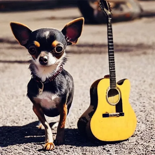 Image similar to chihuahua dog with big ears playing the blues guitar