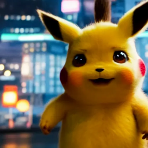 Image similar to movie still of fat detective Pikachu