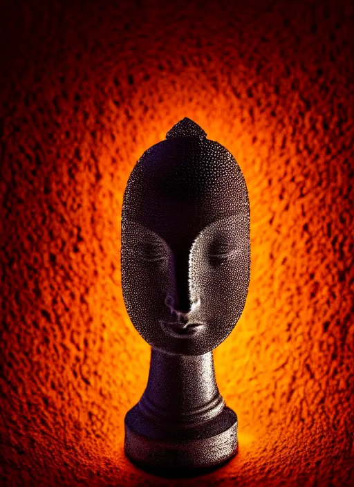 Prompt: queen chess piece photo, beautiful veil of led point lights, pearlescent skin, very detailed, highly detailed background, photorealism, sharp focus, photorealism,zen, soft diffuse autumn lights, some sunlight ray, dark room wall, canon 5D 50 mm lens