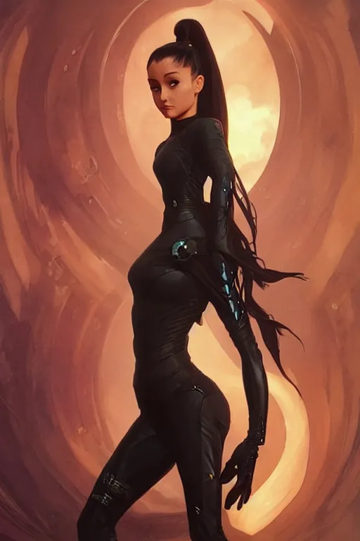 Image similar to ariana grande as aeon flux profile picture by Greg Rutkowski, dynamic pose, intricate, futuristic, fantasy, elegant, by Stanley Artgerm Lau, greg rutkowski, thomas kindkade, alphonse mucha, loish, norman Rockwell,