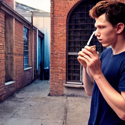 tom holland smoking a cigarette outside of an | Stable Diffusion | OpenArt