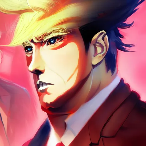 Prompt: anime portrait of trump x elon musk hybrid as an anime antagonist by Stanley Artgerm Lau, WLOP, Rossdraws, James Jean, Andrei Riabovitchev, Marc Simonetti, and Sakimichan, trending on artstation