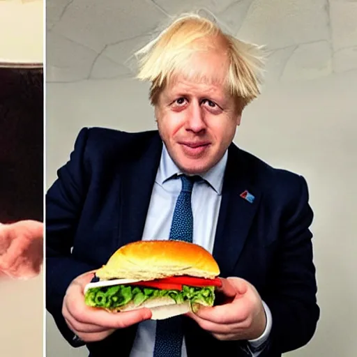 Image similar to photo of a fusion between boris johnson and a sandwich