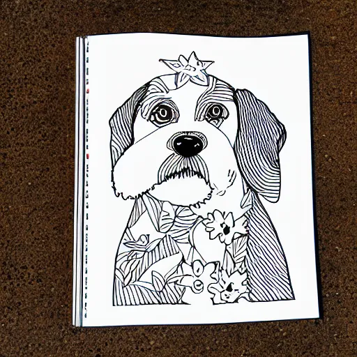 Image similar to Dog at the park, coloring book outline, line drawing