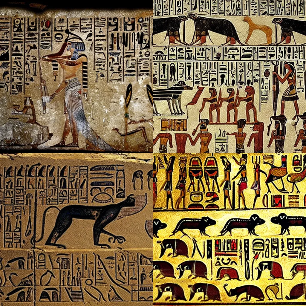 Prompt: ancient egyptian hieroglyphics of raccoons