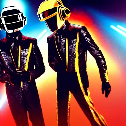 Image similar to photograph of Daft Punk ascending from Heaven to bestow humanity their new album