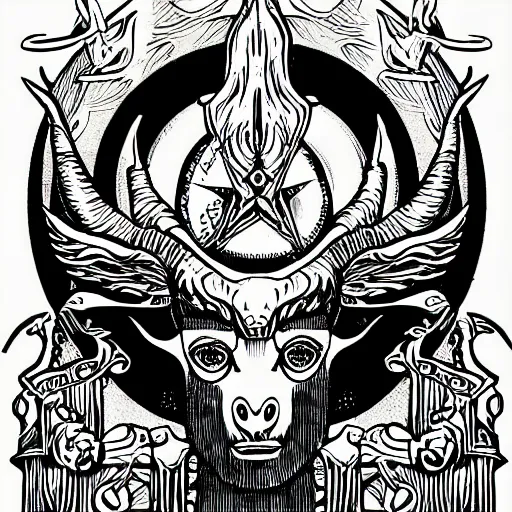 Image similar to baphomet black and white illustration