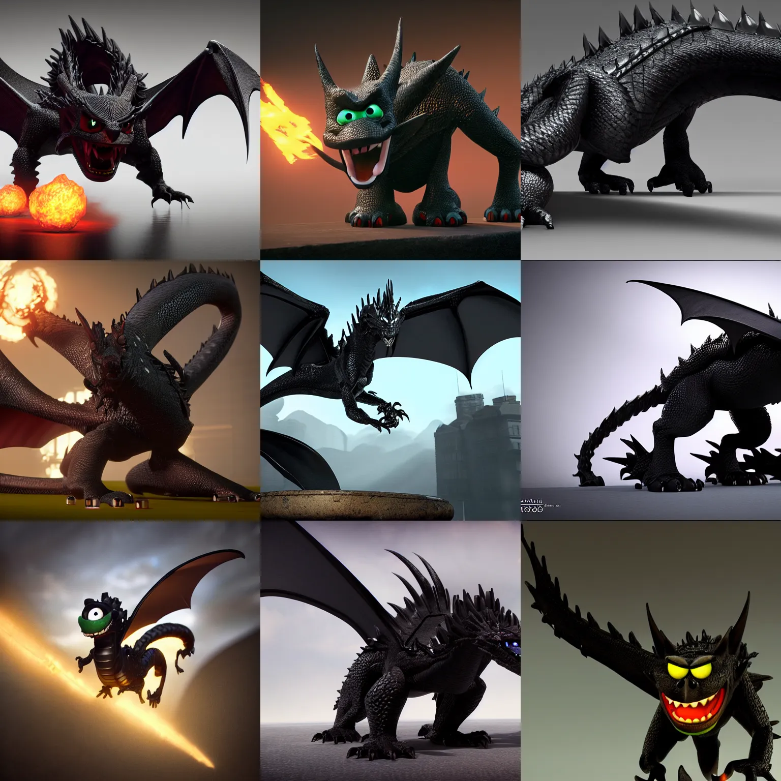 Prompt: black dragon render, pixar studios, octane