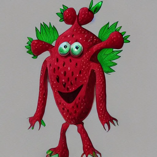 Image similar to strawberry creature concept art