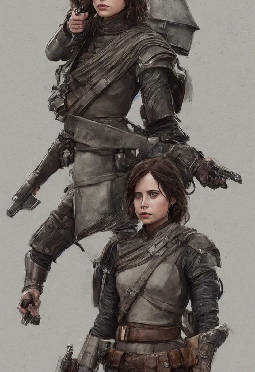 Prompt: gorgeous jyn erso in elegant armor, by calum alexander watt, portrait, profile posing, perfect anatomy, character portrait, full body, hyper photorealistic, insane detail, digital photography, artstation, concept art