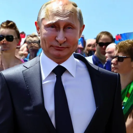 Image similar to vladimir putin attending gay pride wearing a thong