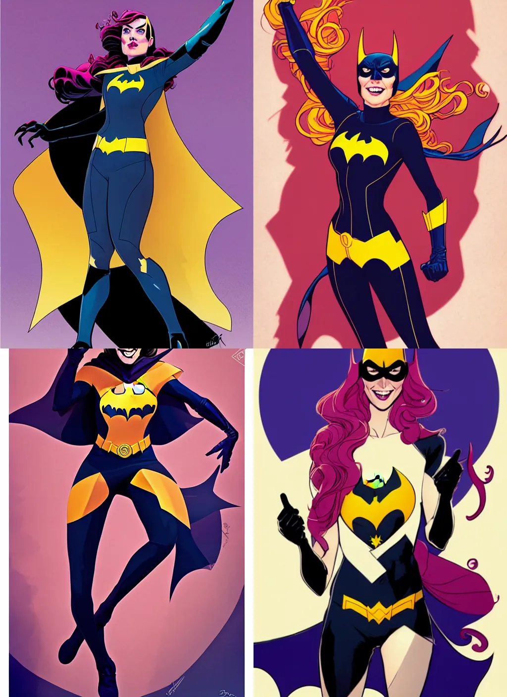 Prompt: in the style of Joshua Middleton comicbook cover art, Batgirl, fun pose Symmetrical body, smile