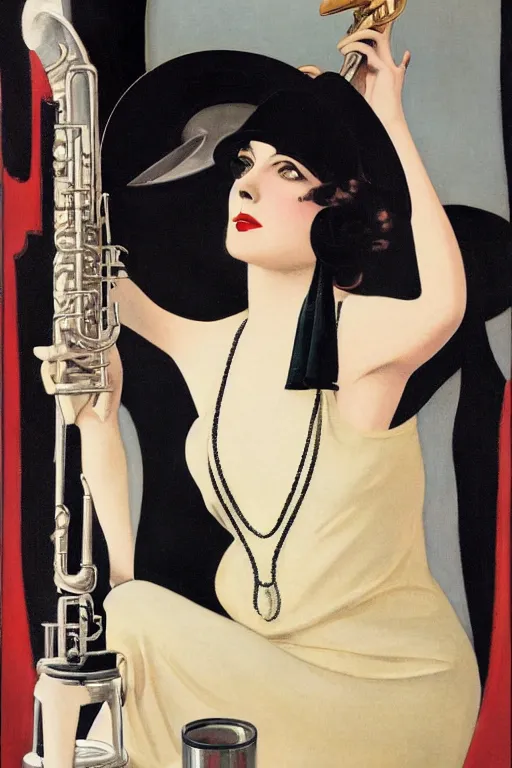 Image similar to a oil painting depicting a Jazz Age high society figure, 1920s style, smooth, highly detailed, high contrast, Coles Phillips, Dean Cornwell, JC Leyendecker, 8K