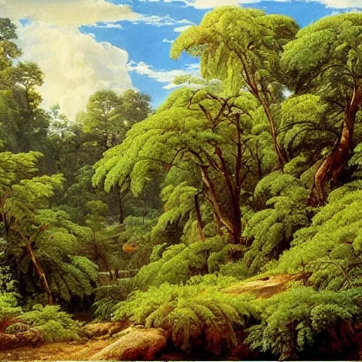 Prompt: painting of a lush natural scene on an alien planet by ivan shishkin. beautiful landscape. weird vegetation. cliffs and water.