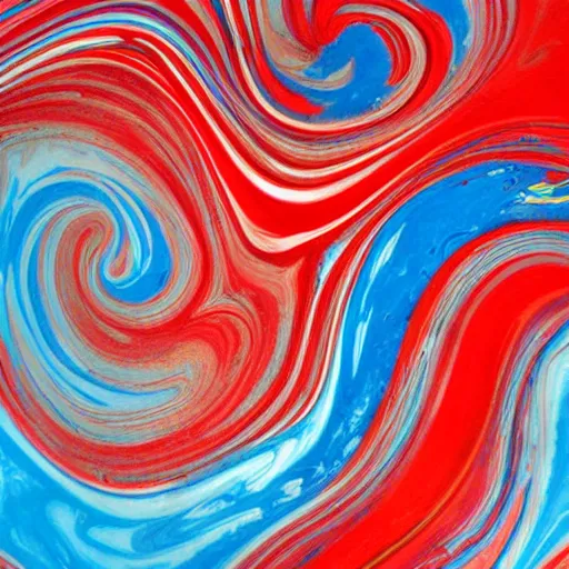 Prompt: wet paint marbling, red and blue duotone