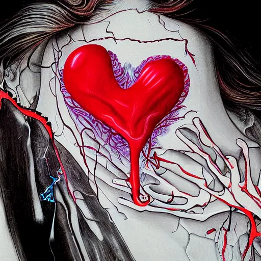 Image similar to hyper - detailed painting of a woman ripping out her heart!