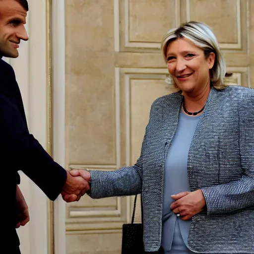 Image similar to emmanuel macron and marine lepen shaking hands