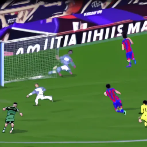 Image similar to messi scoring a goal anime style