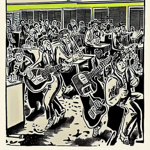 Image similar to robert crumb comic about pembroke pines flanagan high school students partying accurate eyes high detail