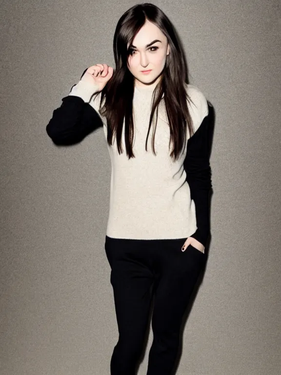 Prompt: sasha grey wearing comfy sweater and ski pants