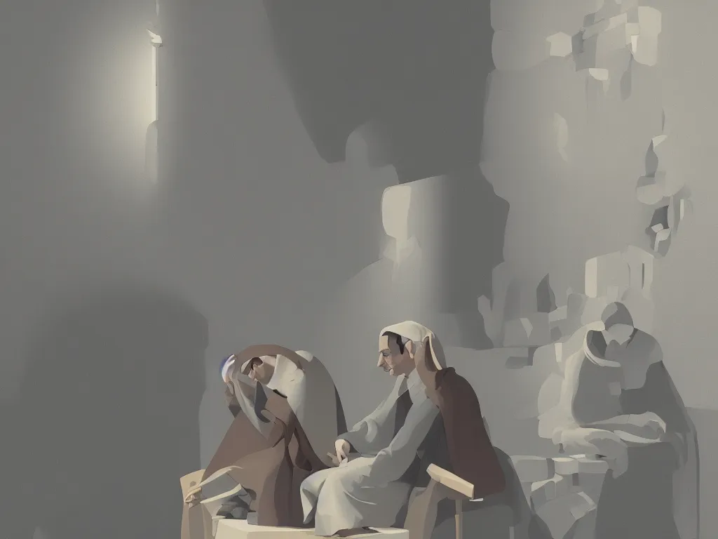 Prompt: saint thomas aquinas, contemplating the divine mysteries, by goro fujita, trending on artstation, 8k, highly detailed, digital graphic art