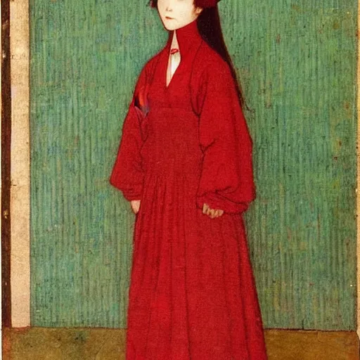 Image similar to “pre-Raphaelite Korean woman in red dress”