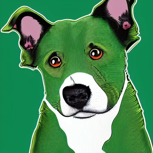 Prompt: vector image of a dog in green color, high details