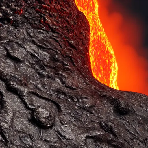 Image similar to close up of the crusty surface of lava, with the lava glowing from underneath, 8k, octane render, ultra realistic, trending on artstation,