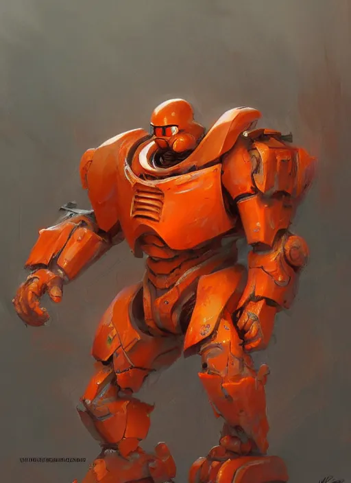 Prompt: An intimidating orange warforged with red eyes, elegant, digital painting, concept art, smooth, sharp focus, illustration, from StarCraft by Ruan Jia and Mandy Jurgens and Artgerm and William-Adolphe Bouguerea