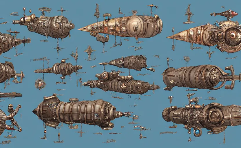 Prompt: Alchemy Steampunk of a Fleet Airships before battle, Fantasy and concept art, digital painting