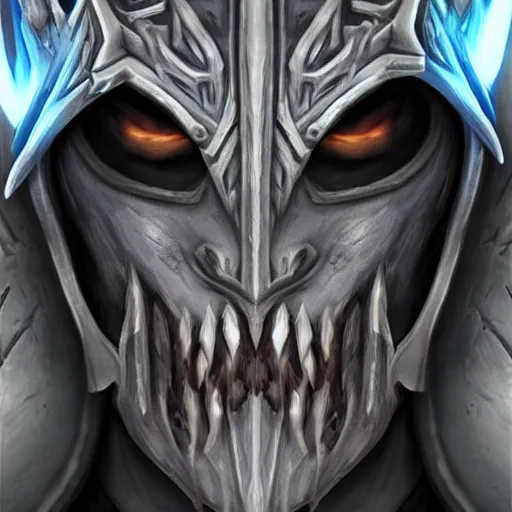 Prompt: world of warcraft lich king face close up with plastic surgery