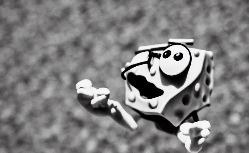 Image similar to SpongeBob, bikini bottom, photo quality, trending on art station, blur, unfocus, monochrome, 35mm