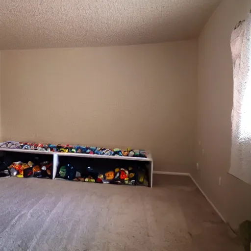 Image similar to bedroom completely filled with empty soda bottles