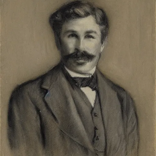 Image similar to portrait of an action hero, suit, tie, smile, by alfred stevens in charcoal