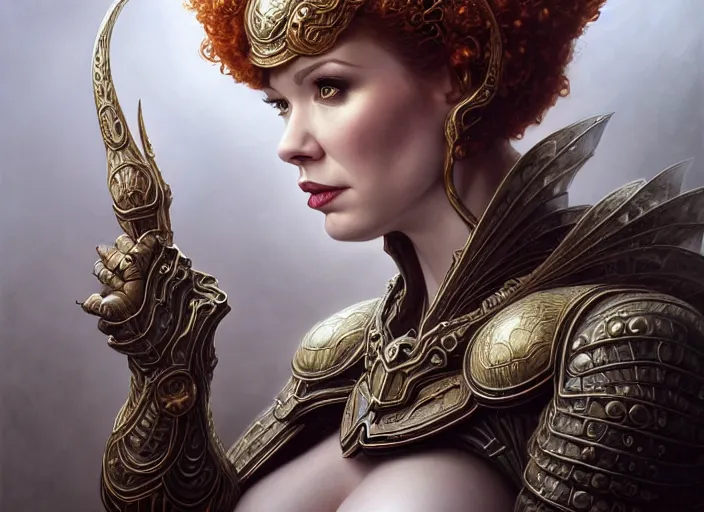 Prompt: wideangle!! portrait shot of christina hendricks wearing mideval armor, intricate, elegant, highly detailed, centered, digital painting, artstation, concept art, smooth, sharp focus, illustration, artgerm, tomasz alen kopera, peter mohrbacher, donato giancola, joseph christian leyendecker, wlop, boris vallejo