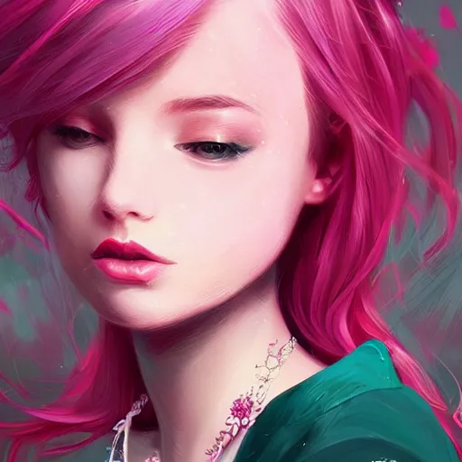 Image similar to teen girl, pink hair, gorgeous, amazing, elegant, intricate, highly detailed, digital painting, artstation, concept art, sharp focus, illustration, art by Ross tran