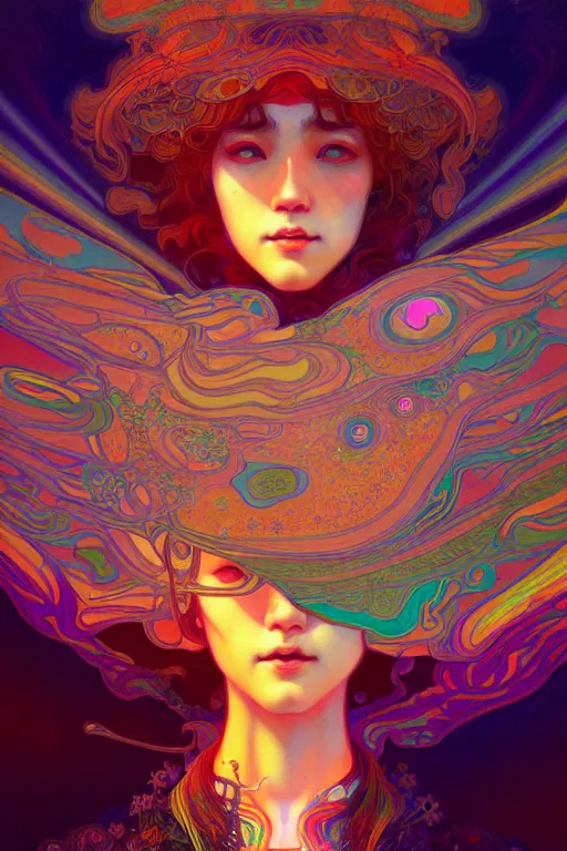 Prompt: psychedelic trip, highly detailed, digital painting, artstation, sharp focus, illustration, art by tan zi and ayanamikodon and alphonse mucha and wlop