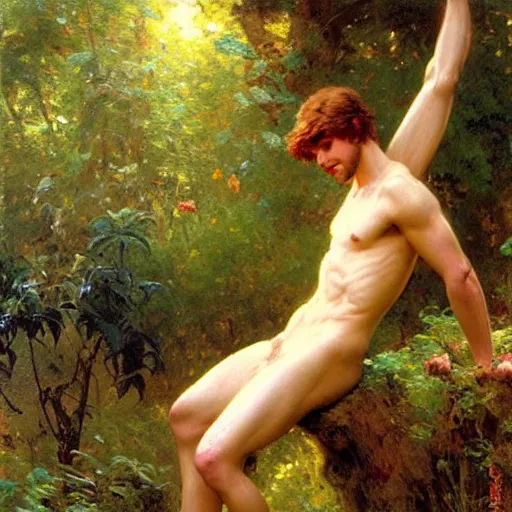 Image similar to attractive male fairy with wings in the forest, posing. highly detailed painting by gaston bussiere, craig mullins, j. c. leyendecker, 8 k