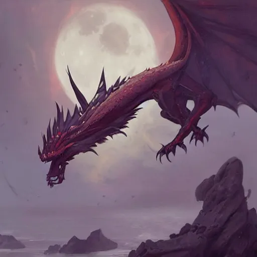 Prompt: a painting of a moon dragon by greg rutkowski, dark fantasy art, high detail, trending on artstation