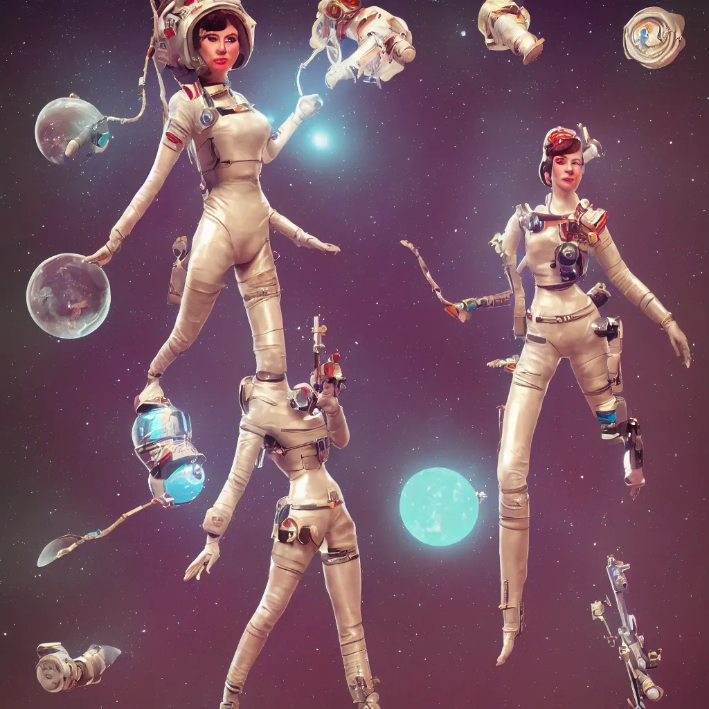 Image similar to retro space girl fairy cosmonaut, unreal engine, artstation