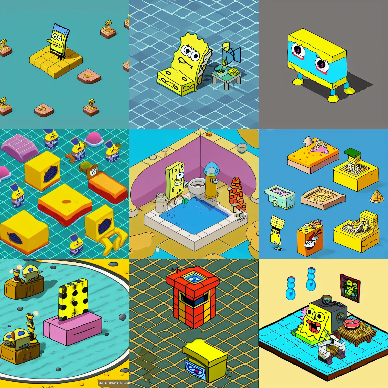 Prompt: isometric dirty spongebob