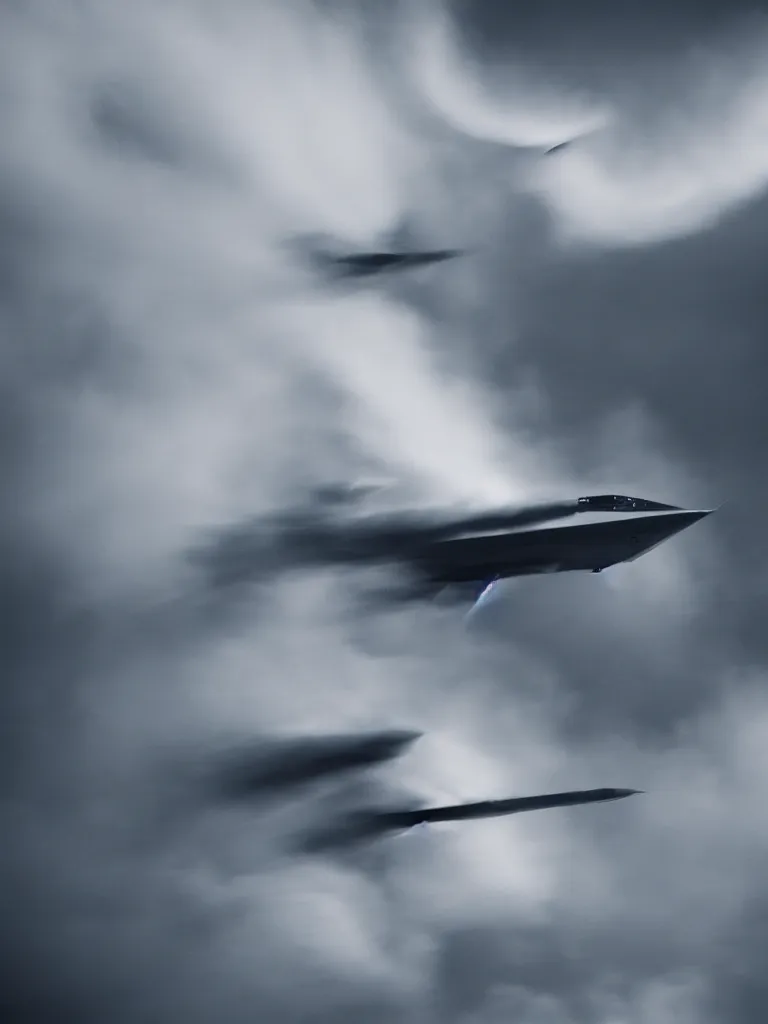 Image similar to a photo of a futuristic fighter jet breaking the sound barrier, extremely high aperture, focus on subject, cinematic, perfect lighting, strong composition.