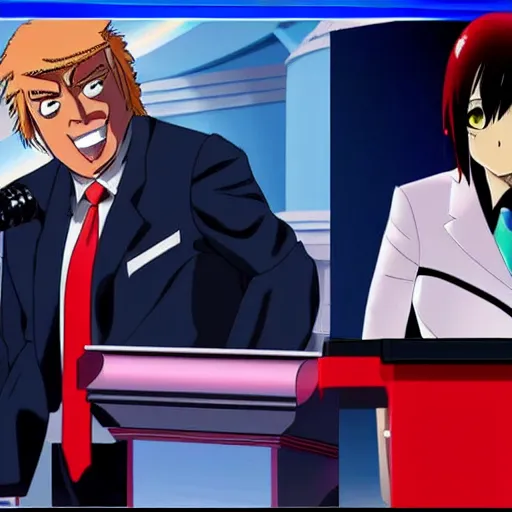 Image similar to anime of xenomorph in a presidential debate